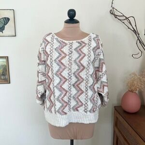 Vintage 70s Chevron Knit Batwing Sweater